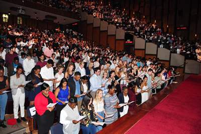 Wits students from the Faculty of Health Sciences take a modified Hippocratic Oath at a ceremony on Wits Education Campus in January 2017